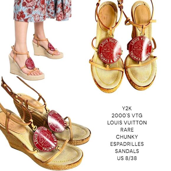 RARE LOUIS VUITTON SANDLAS TRUNK COLLECTION ESPADRILLE WEDGE SANDALS 8/38 - Picture 2 of 8